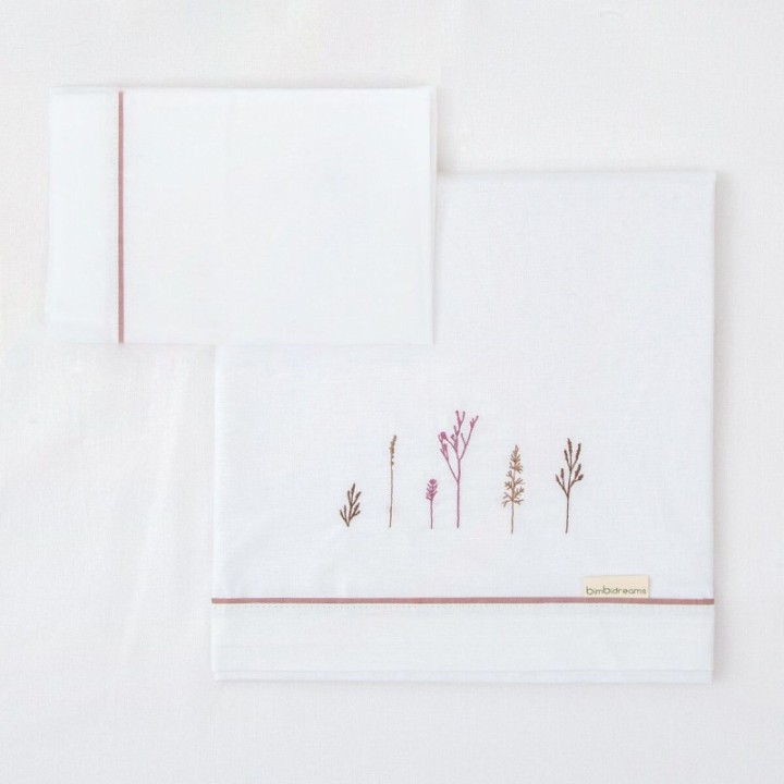 Tríptico sábanas 100% algodón cuna 60x120 Niza (blanco/lila) de Bimbidreams