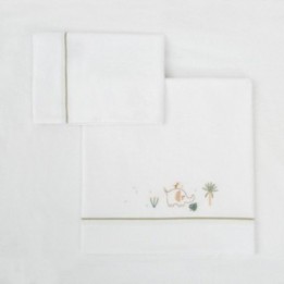 Tríptico sábanas 100% algodón cuna 60x120 Palm (blanco/verde) de Bimbidreams