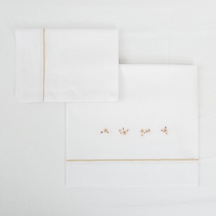 Tríptico sábanas 100% algodón cuna 60x120 Anaís (blanco/lino) de Bimbidreams