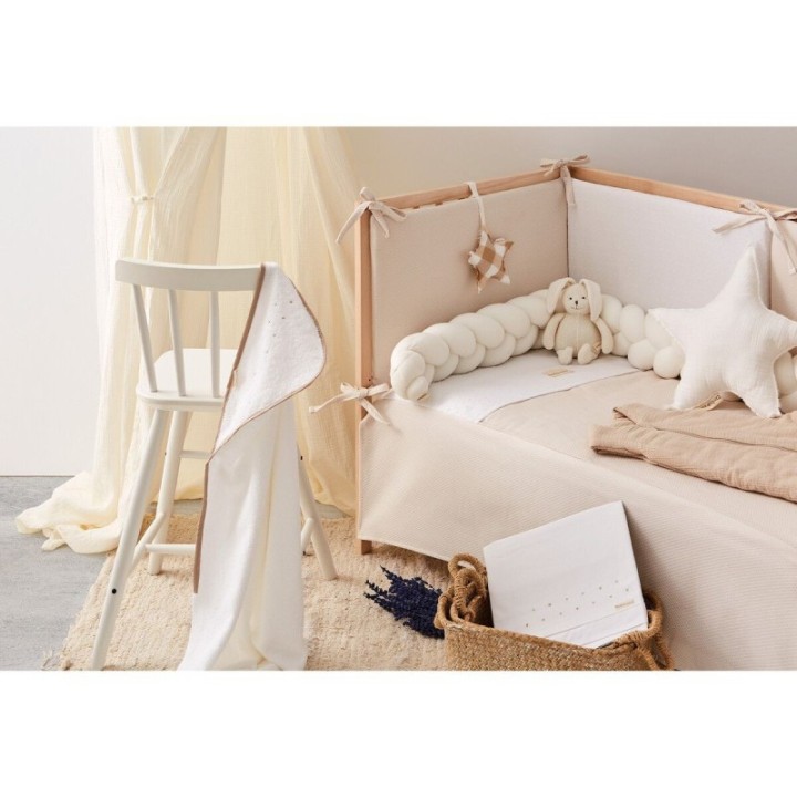 Tríptico sábanas 100% algodón cuna 60x120 Punts (blanco/lino) de Bimbidreams