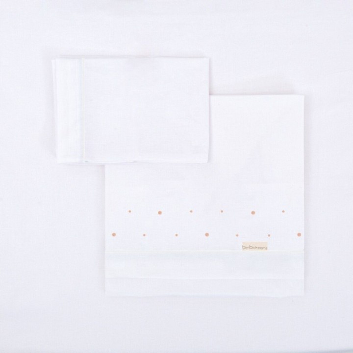 Tríptico sábanas 100% algodón cuna 60x120 Punts (blanco/rosa) de Bimbidreams