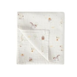 Muselina de bambú 120x120 cm Farm (blanco/lino) de Bimbidreams