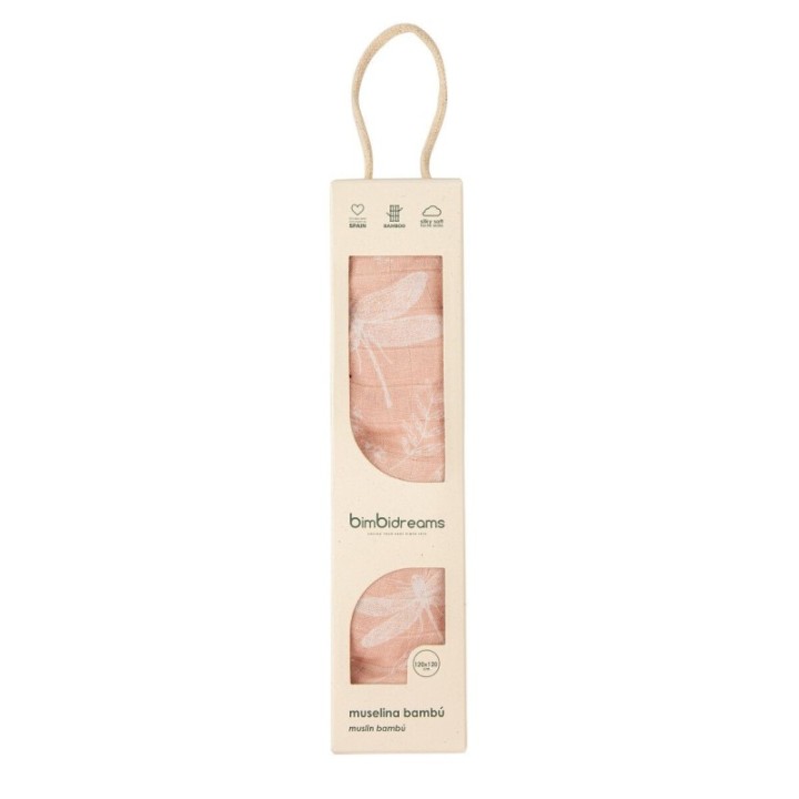 Muselina de bambú 120x120 cm Dafne (blanco/rosa) de Bimbidreams