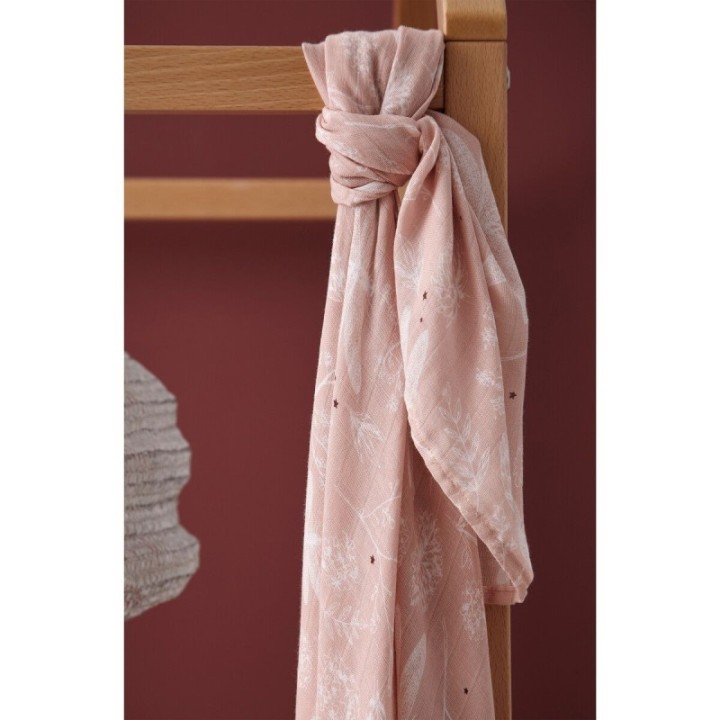 Muselina de bambú 120x120 cm Dafne (blanco/rosa) de Bimbidreams