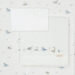 Tríptico de punto cuna mini 50x80 Trex (blanco/verde) de Bimbidreams