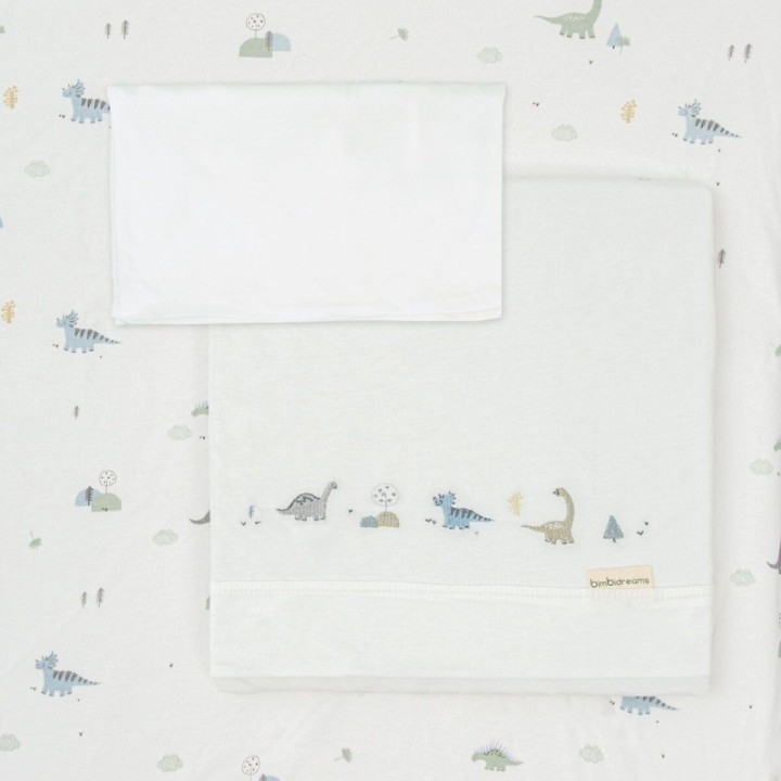 Tríptico de punto cuna mini 50x80 Trex (blanco/verde) de Bimbidreams