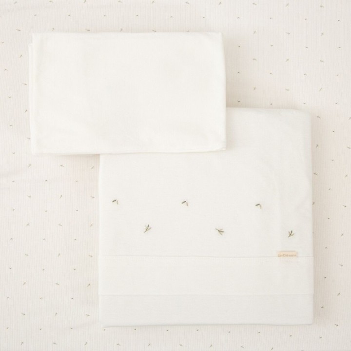 Tríptico de punto cuna mini 50x80 Cornelia (blanco/verde) de Bimbidreams