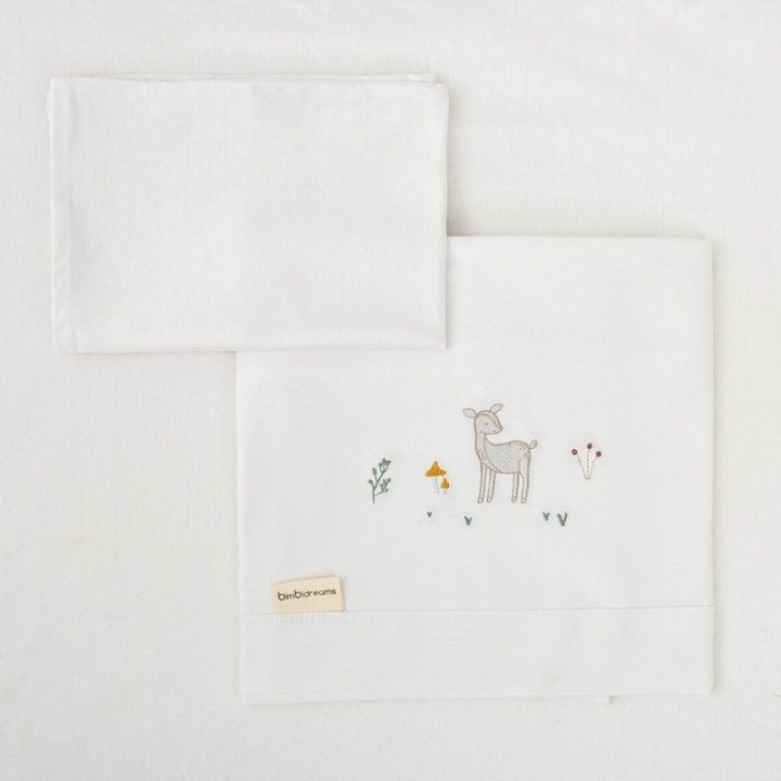 Tríptico de punto cuna mini 50x80 Deer (blanco/rosa) de Bimbidreams