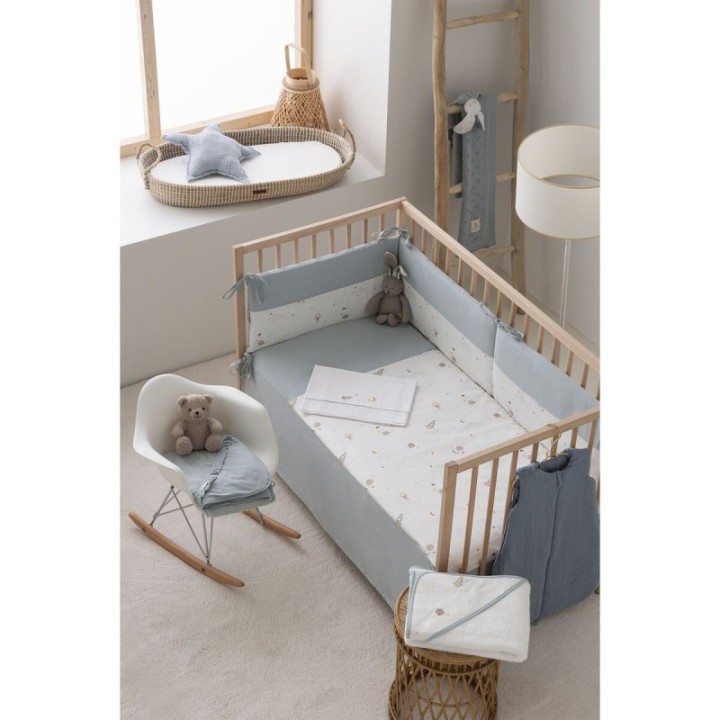 Tríptico de punto cuna 60x120 Orbit (blanco/azul) de Bimbidreams